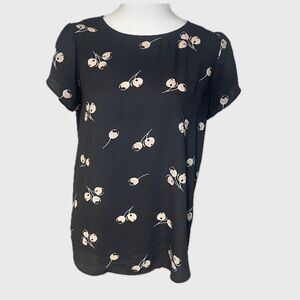 Loft, Cherry Print Women's Top with dark gray and soft pink, Size S